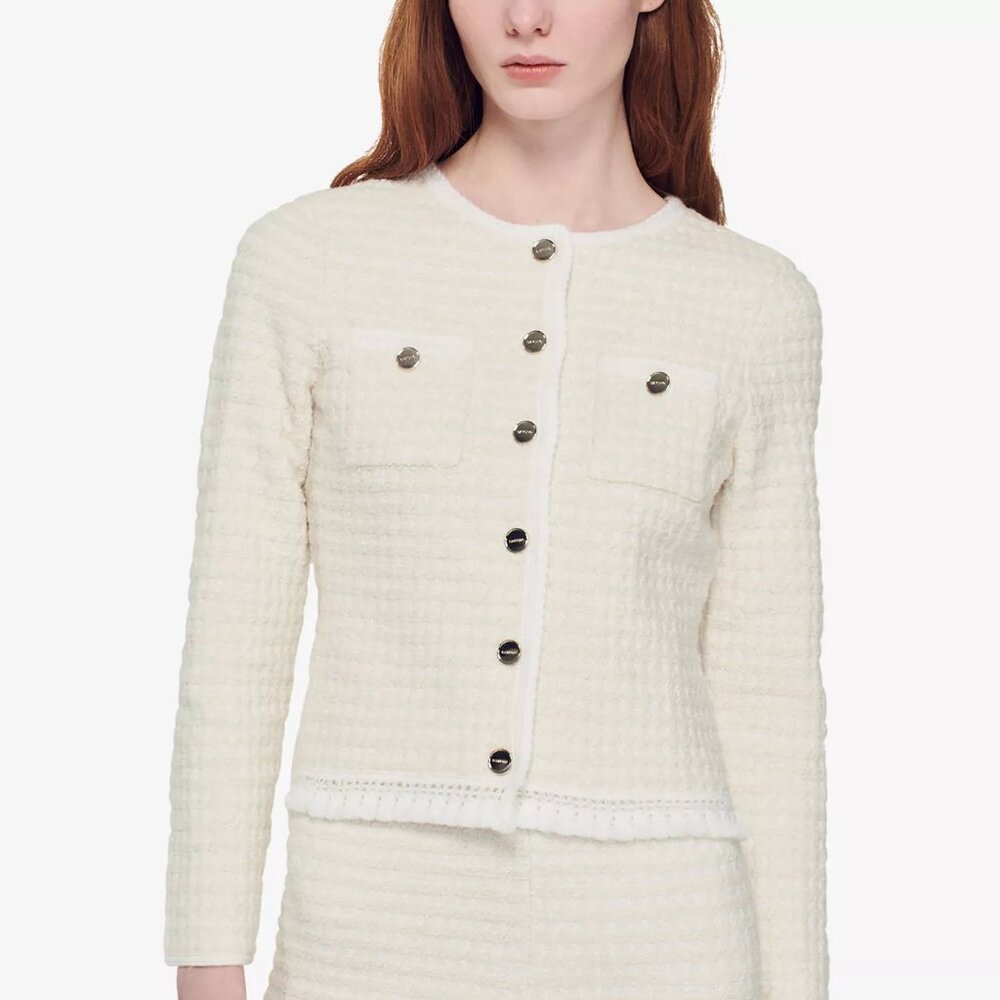 Sandro Emilie Braided-Trim Tweed Jacket